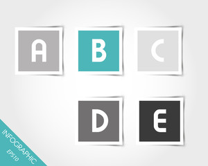 turquoise square stickers with letters and shadow