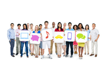 Fototapeta premium Group of Diverse People Holding White Placards