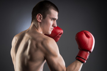 Fototapeta na wymiar Boxing. Fighter with red gloves