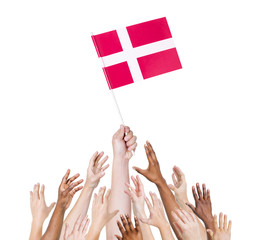 World Human Hands Holding Flag of Denmark