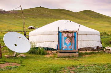 Mongolian yurt on steppe