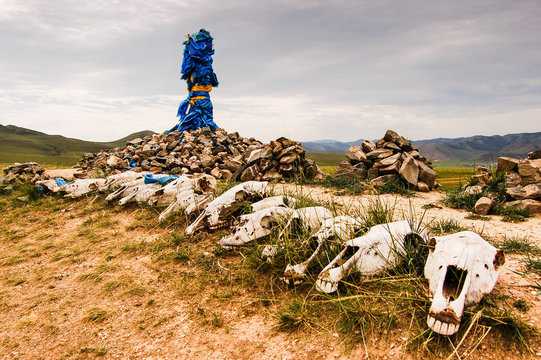 Mongolian stone shrine for travelers