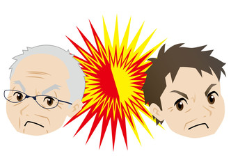 親子のにらみ合い(年配の父と息子)