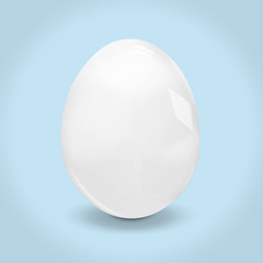 white glossy shiny egg on light blue background