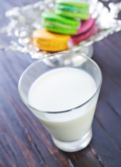 milk in glass and color macaroons