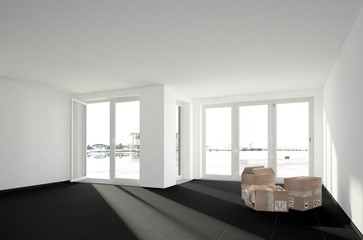 leerer Raum mit Umzugskartons