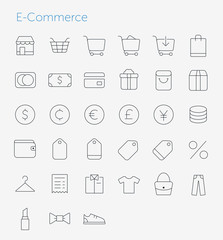 33 Thin Icons Set of E-Commerce. Simple line icons pack