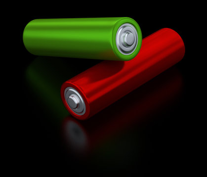 Green and red alkaline batteries