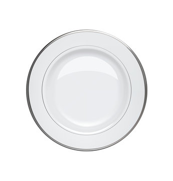 Plate with silver rims on white background. Vector illustration