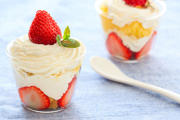 Strawberry trifle in a glass