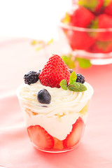 Strawberry trifle in a glass