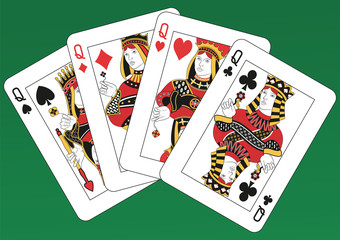 Four Queens playing cards. Original figures