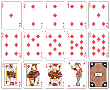 isolated Diamond suit playing cards. Original figures