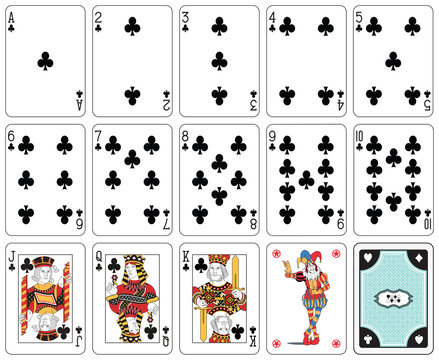 Isolated Club suit playing cards. Original figures
