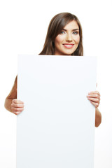 Smiling woman with big blank board