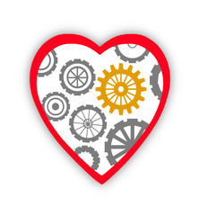 heart with gears inside over white background