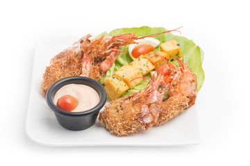 fried black tiger prawns with herbs and spices