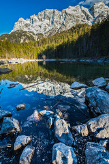 Frillensee lake  and Zugspitze - the highest mountain in Germany