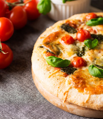 italian pizza on tablecloth close up