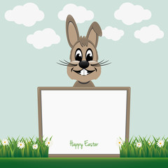 brown bunny behind board happy easter
