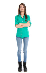 Junge Frau freigestellt in Jeans - Ganzer Körper Aufnahme