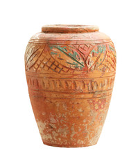 Vintage clay jar isolated on white background