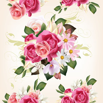 Floral seamless pattern with roses and flowers
