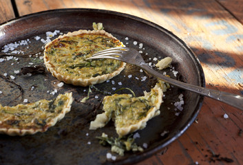 homemade vegetarian tartellettes on plate on wooden table