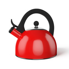 Red whistle kettle isolated on white