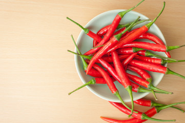 A bowl of hot chilli peppers with copy space