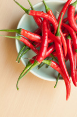 A bowl of hot chilli peppers with copy space