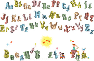 3D alphabet with uppercase and lowercase letters