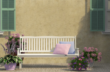 Fototapeta premium White bench near the wall