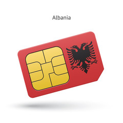Albania mobile phone sim card with flag.