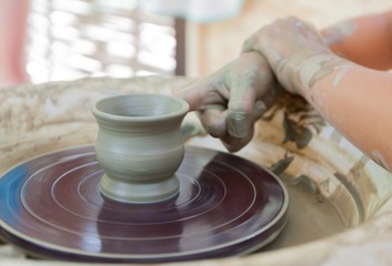 Process of making a cup on a potter's wheel