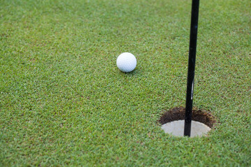 A closeup of a golf ball