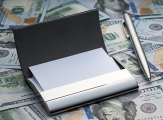 Business card holder and pen