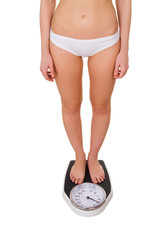 Woman with weight scale.