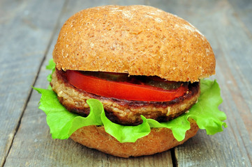 great burger on the wooden table