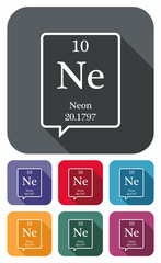 Neon symbol from periodic table on colored flat icons