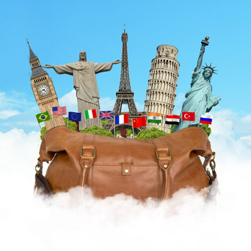 Travel the world monuments bag concept