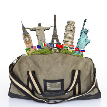Travel the world monuments bag concept