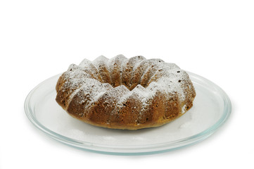 Homemade cake on glass plate