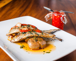 Grilled Sardines Plate with Red Pepper and Potato