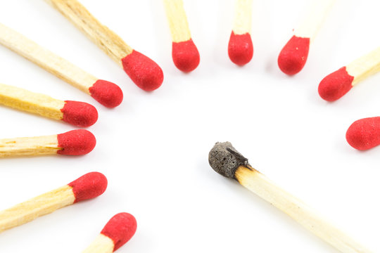 Red Match Stick Around Burnt Match Stick Isolated