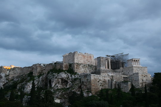 Acropolis in Athens, Greece in the evening after sunset