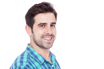Fototapeta premium Close-up portrait of a smiling man, isolated on a white backgrou