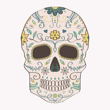 Vector illustration of Day of the Dead skull with ornament