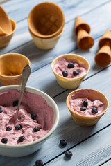 Homemade blueberry ice cream with yogurt