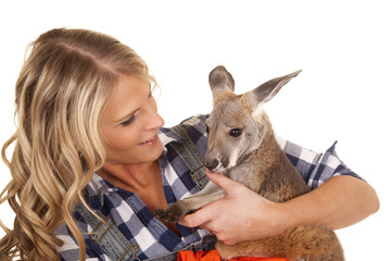 woman over alls kangaroo close